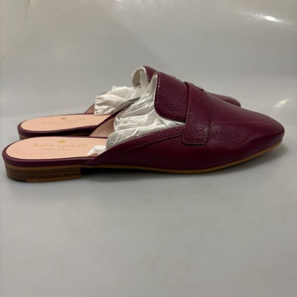 Kate Spade NY 10 B Caelyn Burgundy Red Pebbled Leather Slides Flats - Picture 4 of 8